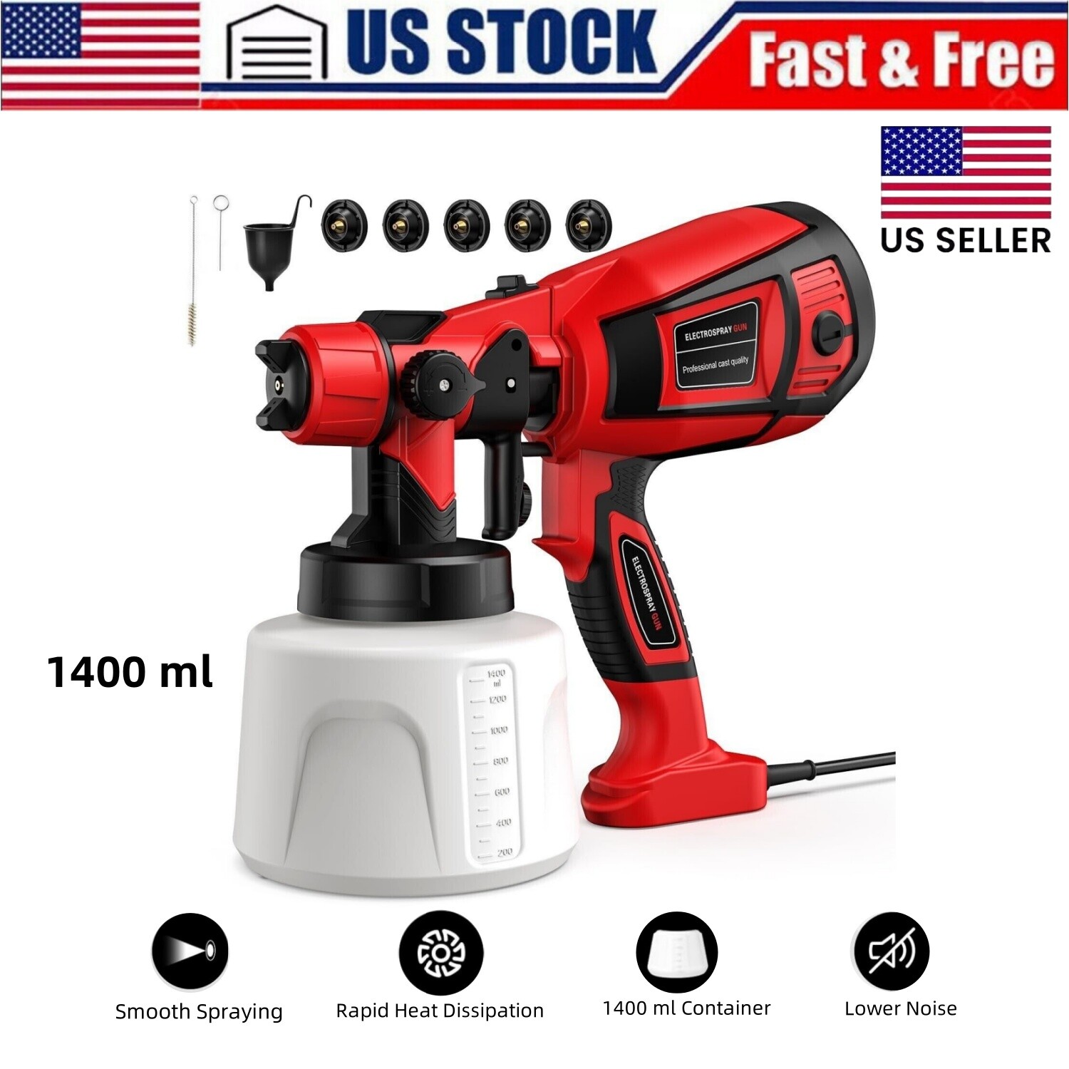 850W High Pressure Electric Paint Sprayer, 1400ML HVLP Spray Paint Gun US