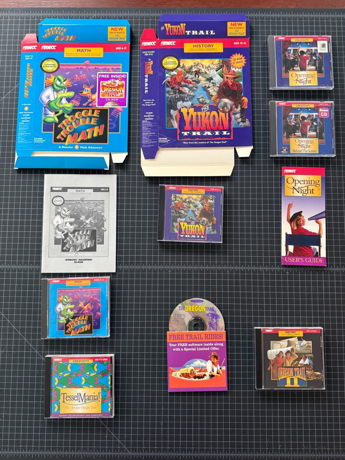 MECC CD-ROMs: Oregon Trail 1&2 Yukon Trail Opening Night Tesselmania Troggle Tr
