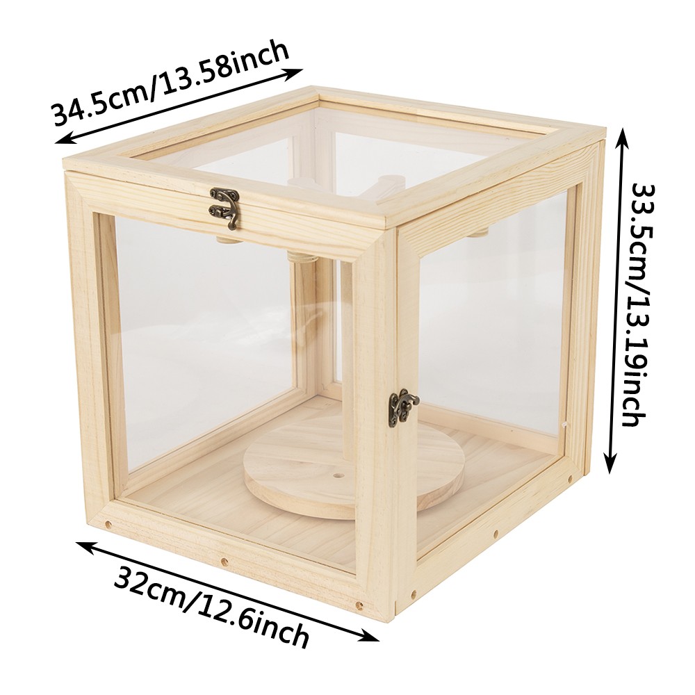 Rotating Clear Wooden Display Case Doll Hanging Storage Display Stand Dustproof
