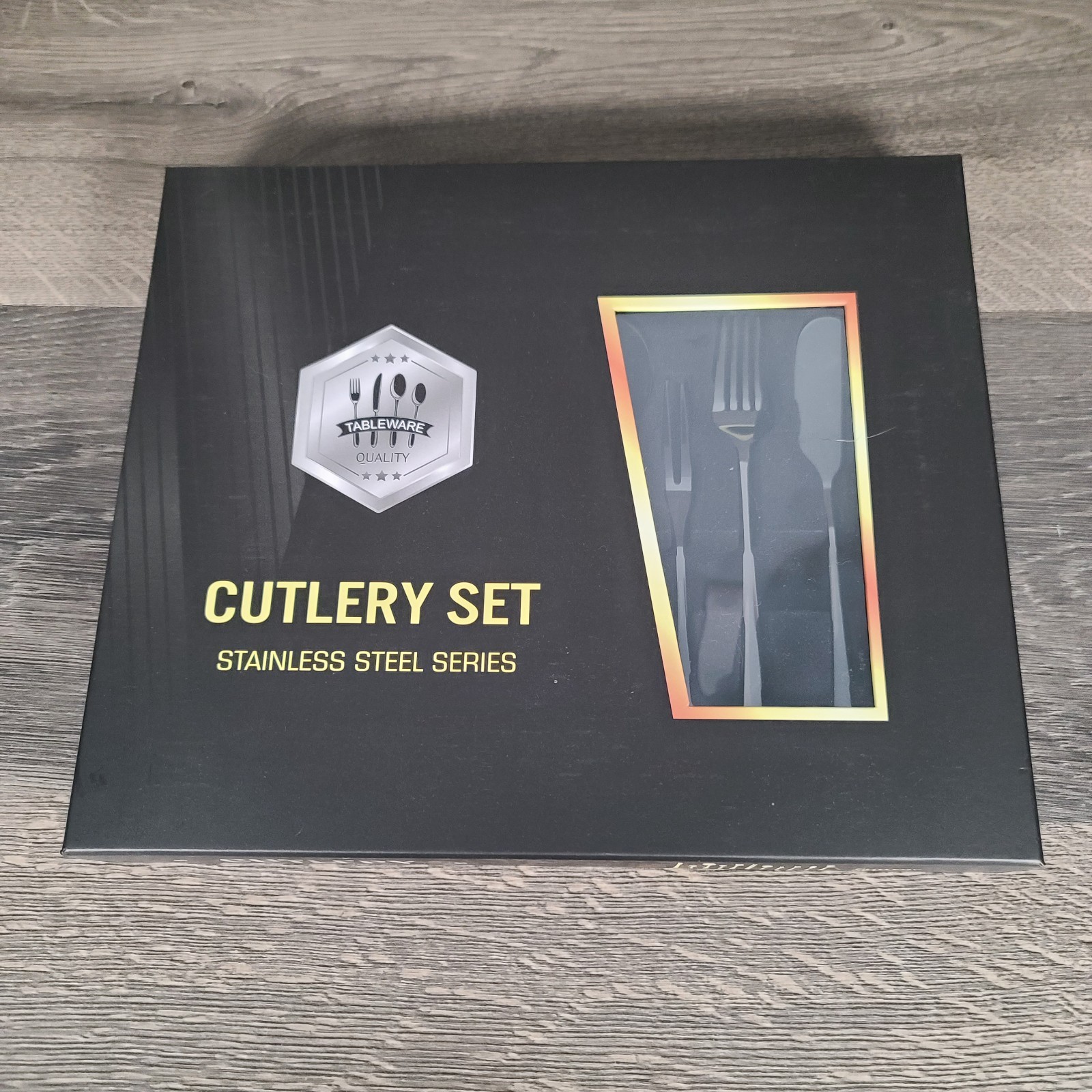 New Open Box Black Stainless Steel Series 11pc Flatware Set Modern Cutlery