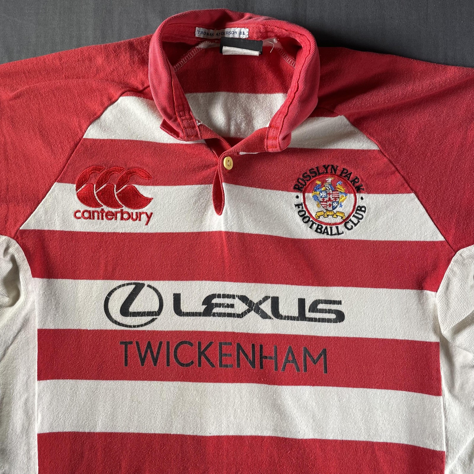 Rosslyn Park Football Club Jersey Mens Large Red White Rugby Striped Lexus 79
