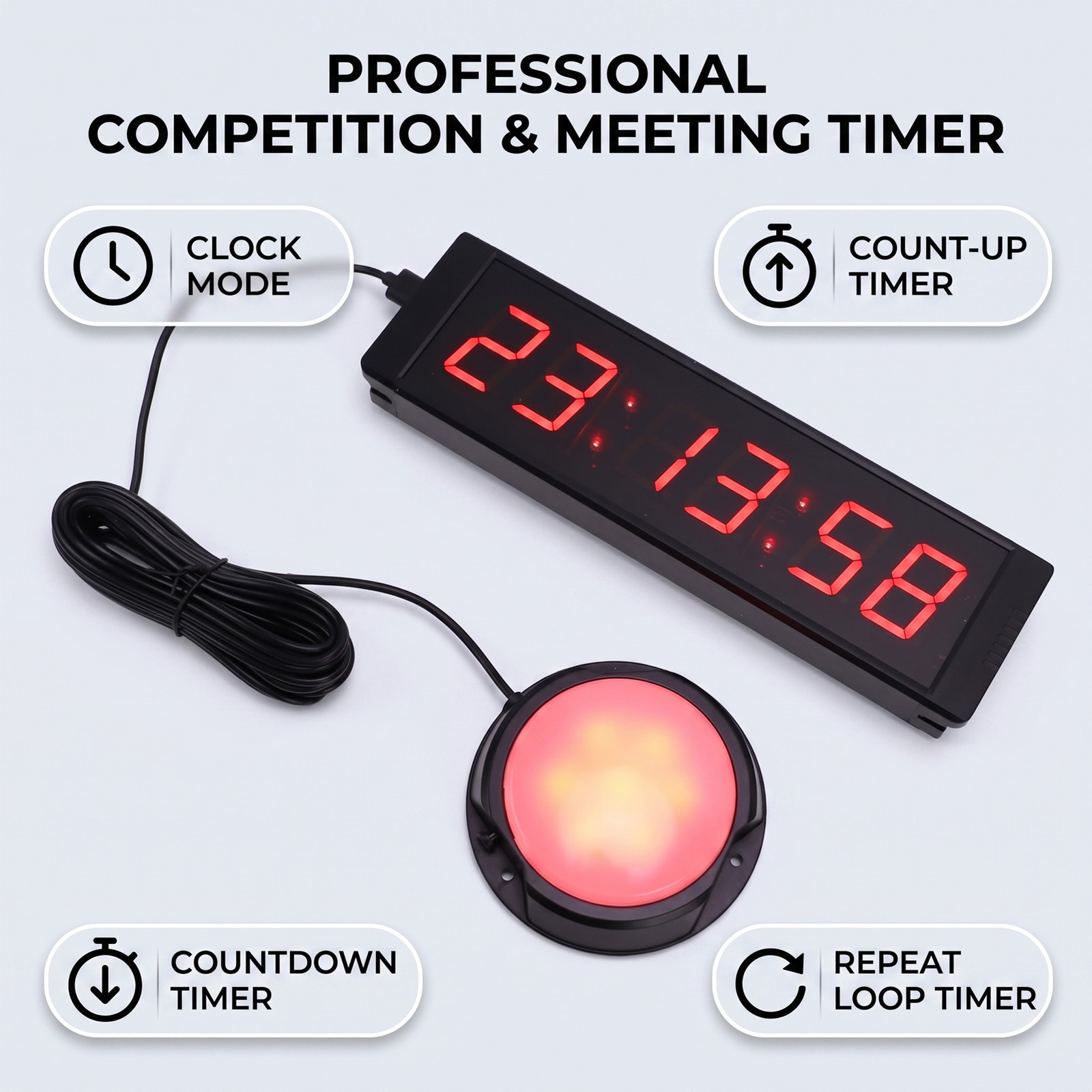Large LED Timer With Remote Control Red Countdown Clock Stopwatch Interval Timer