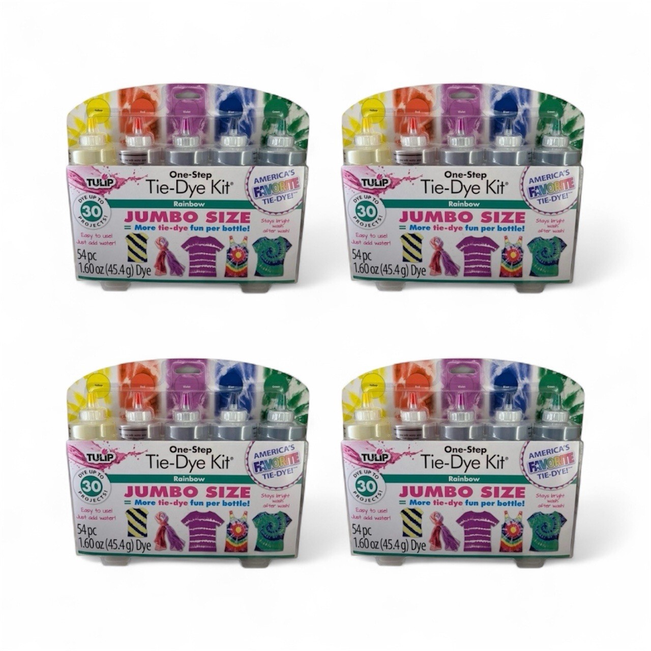 4 Packs TULIP One-Step 5 Colors Rainbow Tie-Dye Kit JUMBO 54pc each 1.60oz
