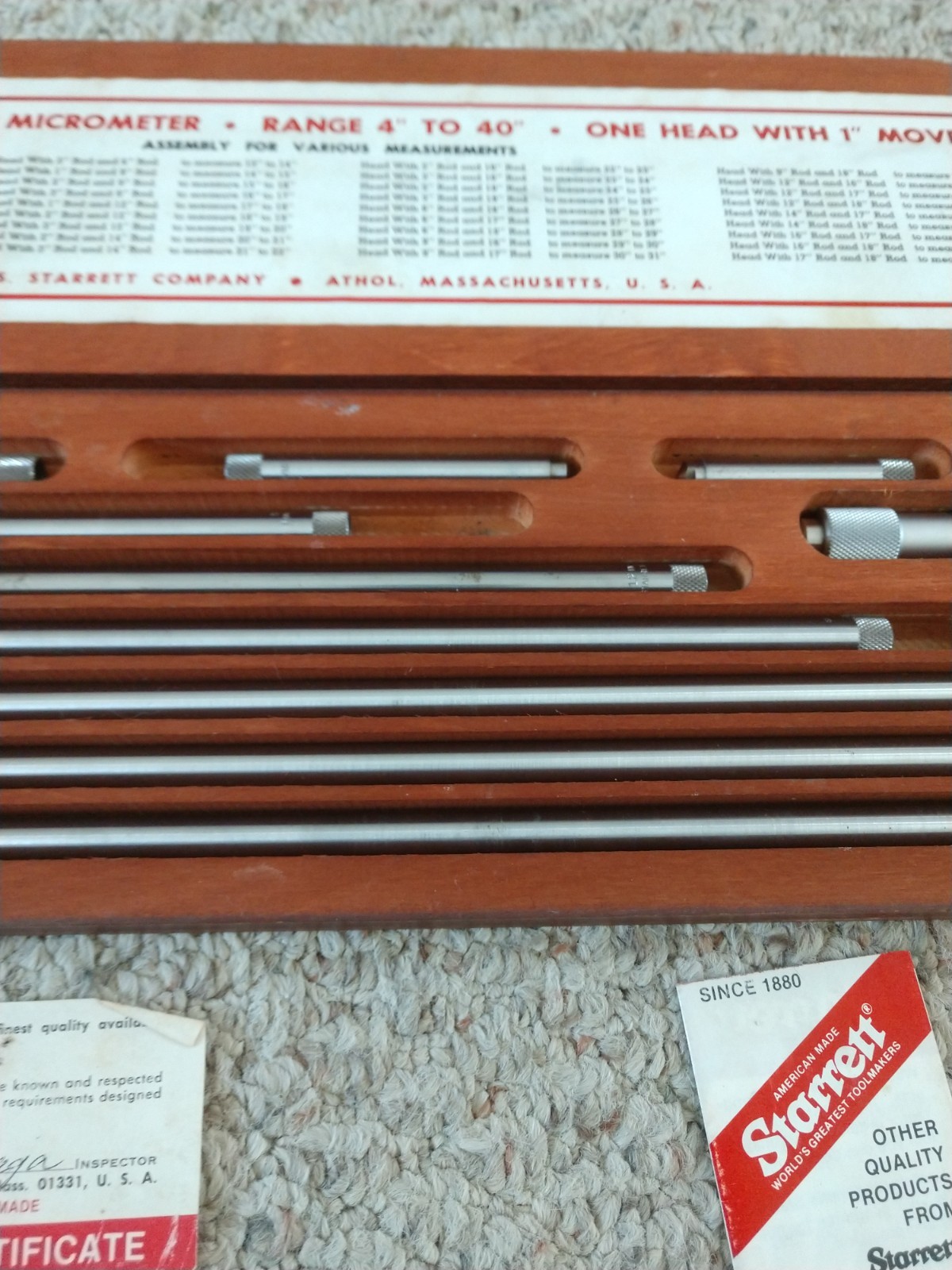 Nice Starrett Inside Micrometer Model 823E Range 4-40" Machinist Tools w. Case