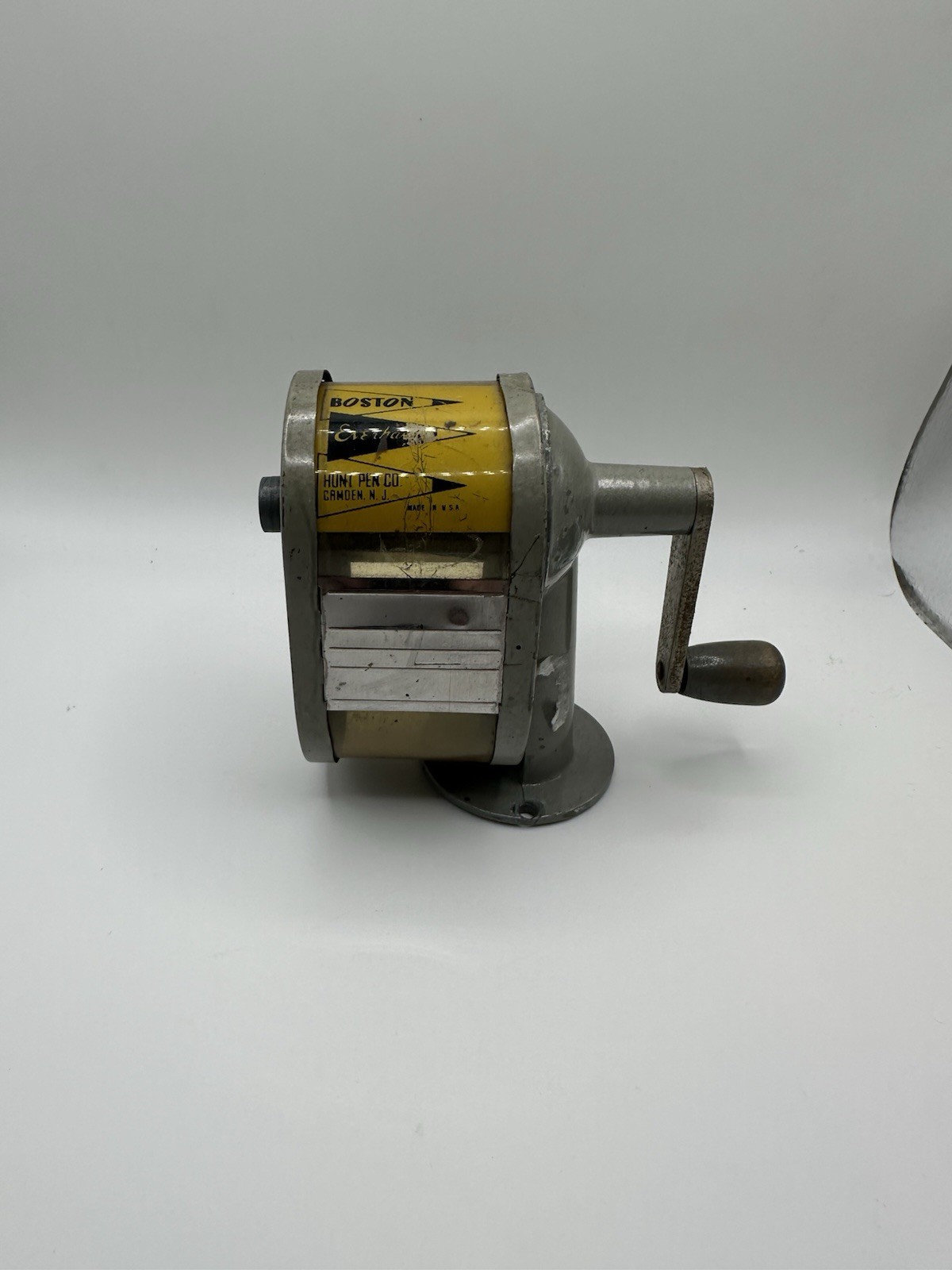Vintage Boston Hunt Pen Co. Everhard Pencil Sharpener Cast Metal Crank USA