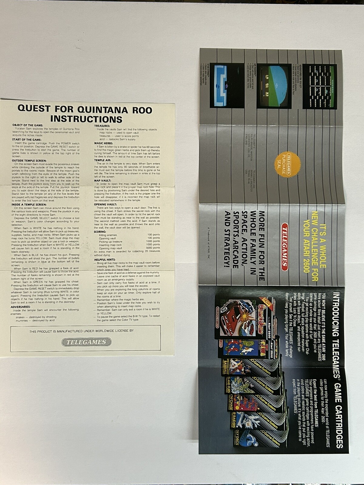 Atari 2600 Telegames Quest for Quintana Roo Instructions & Catalog Only No Game