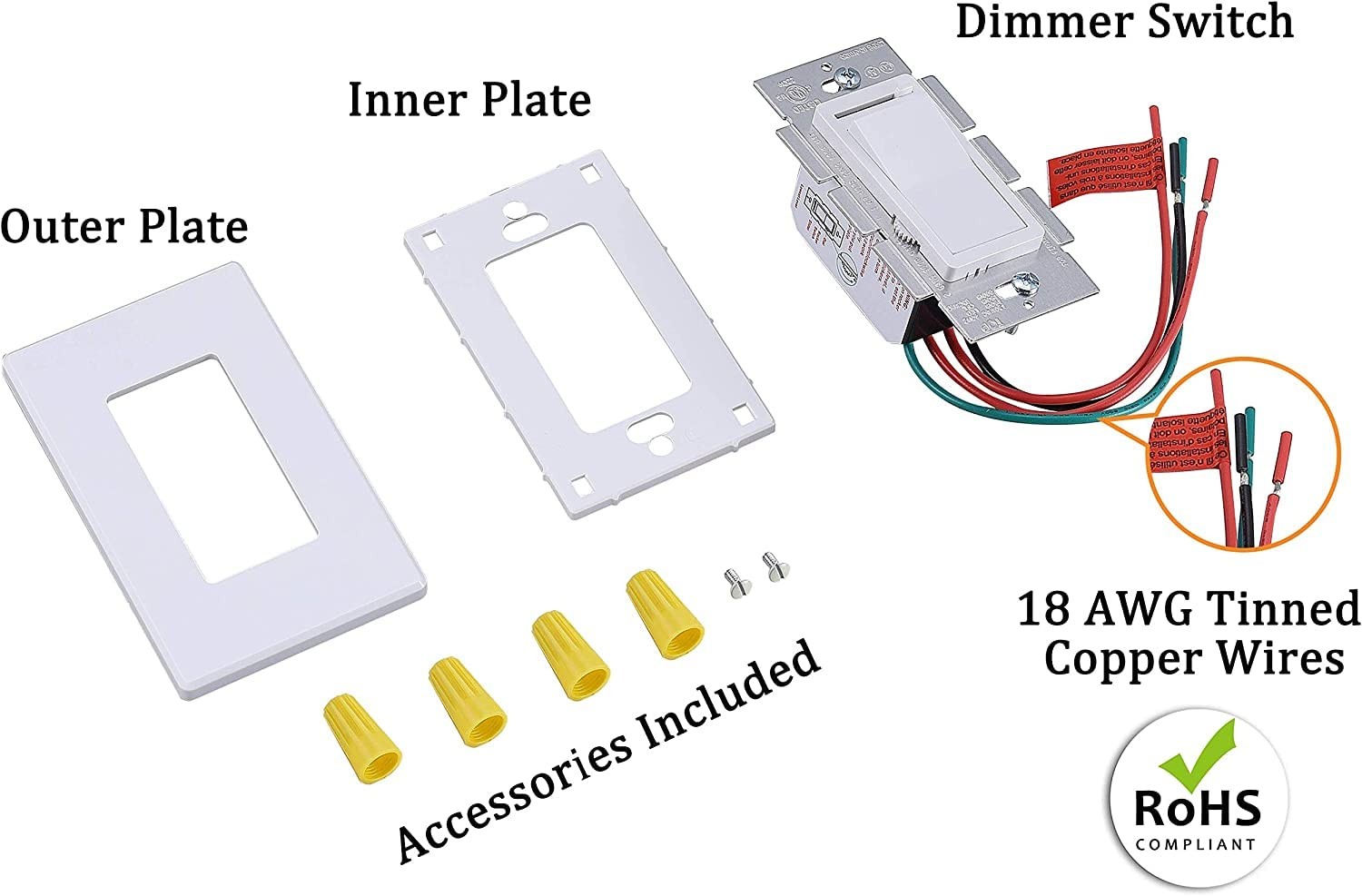 Dimmable Light Switch, In Wall Mount, Works with LED CFL Bulbs, 600W, White