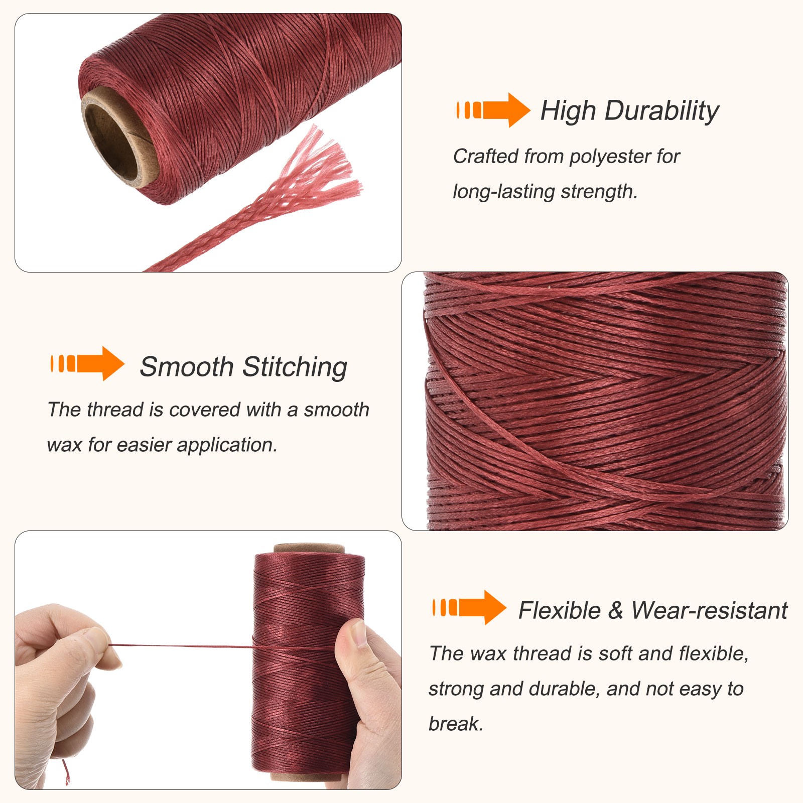 197 Yard 1mm 210D Flat Waxed Thread Polyester, Deep Red