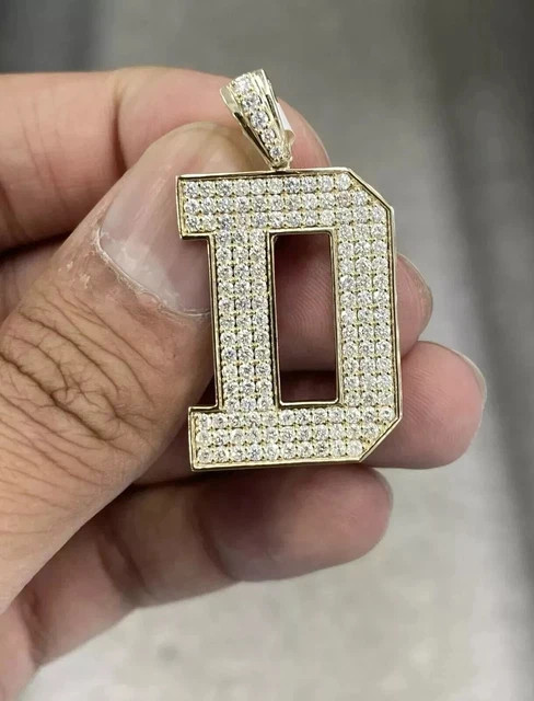2Ct Round Cut Lab Created Diamond "D" Pendant Necklace 14K Yellow Gold Plated