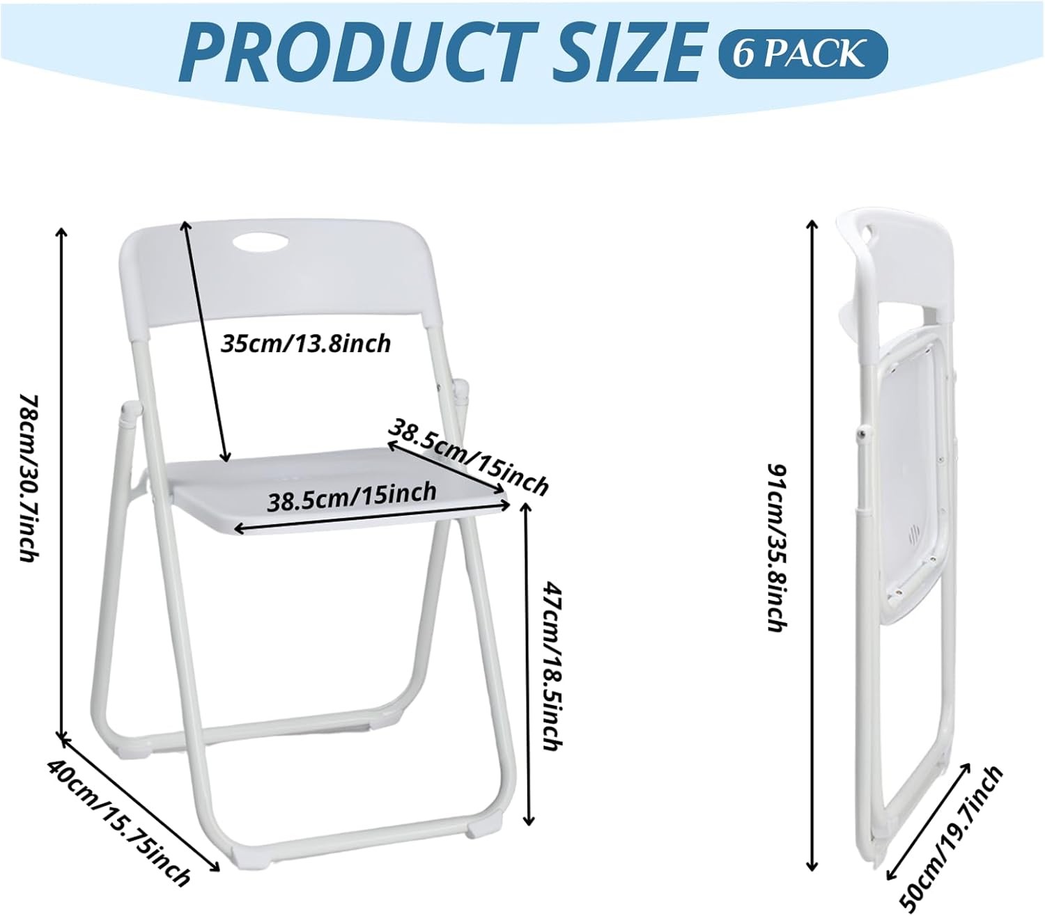 6Pcs Folding ,300LBS Lightweight Foldable Plastic Chair, Reinforced Metal Frame