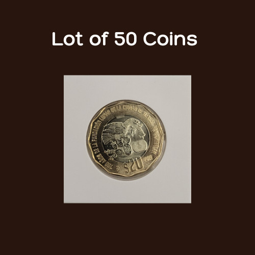 LOT OF 50 COINS  20 PESO MEXICANOS 700 AÑOS FUNDACION LUNAR 50 MONEDAS DE 20
