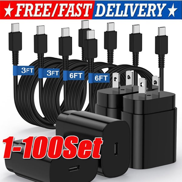 25w Type USB-C Fast Wall Charger+6FT Cable For Samsung Galaxy S20 S21 5G lot US