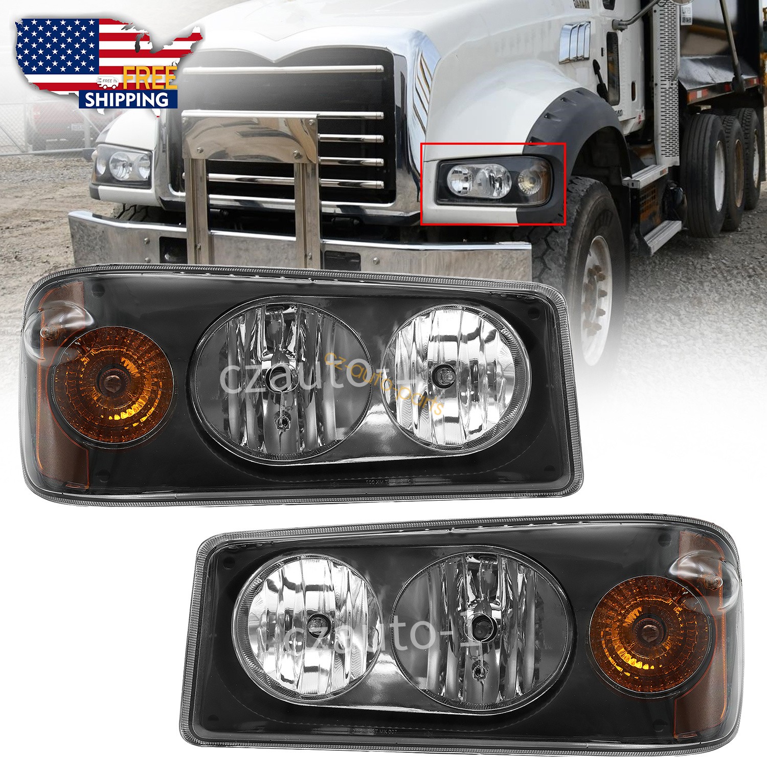 For Mack Granite GU713 Headlight Lamp Left Right Pair Side