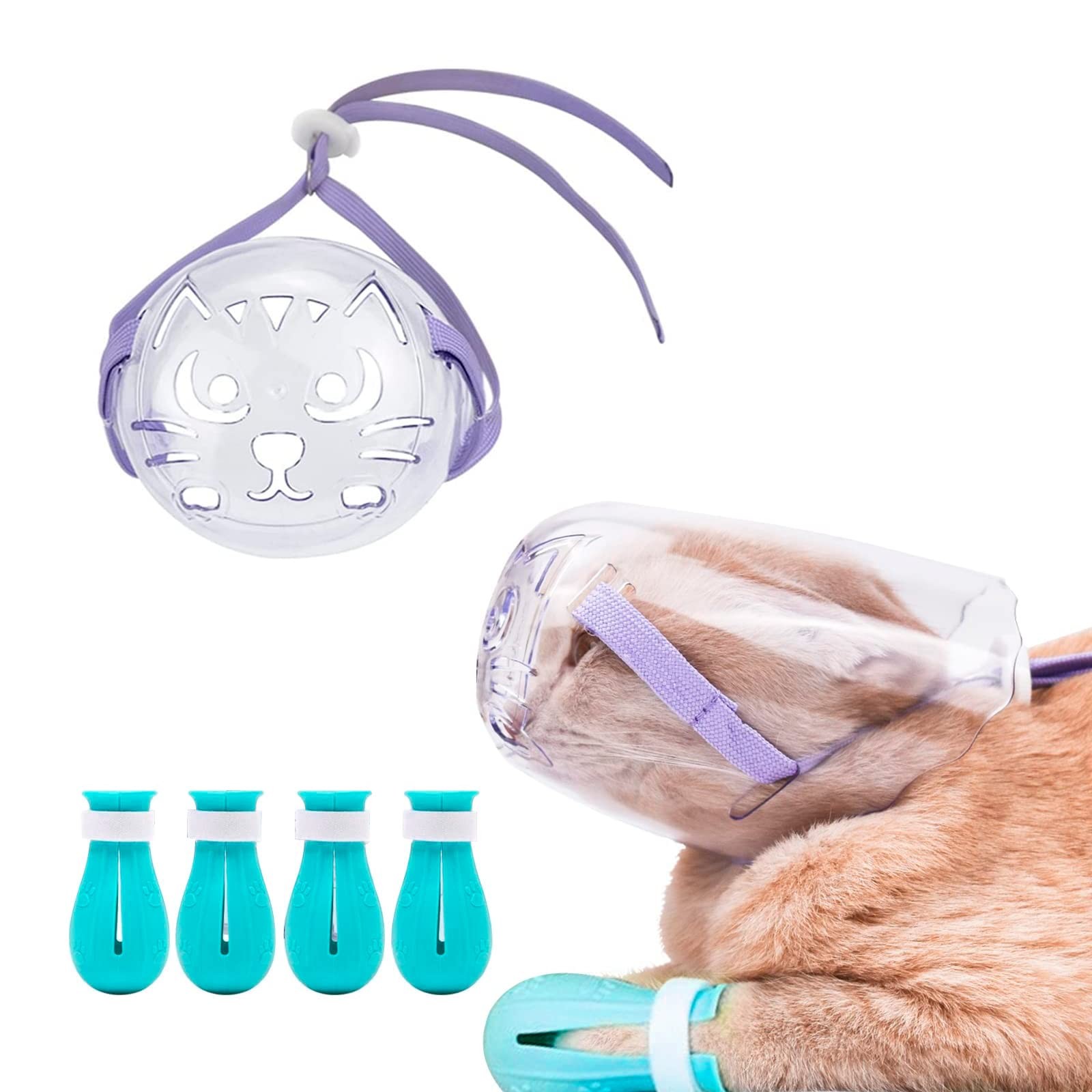 Cat Muzzle for Grooming, Cat Mouth Cover with Adjustable Hood, Breathable Ant...