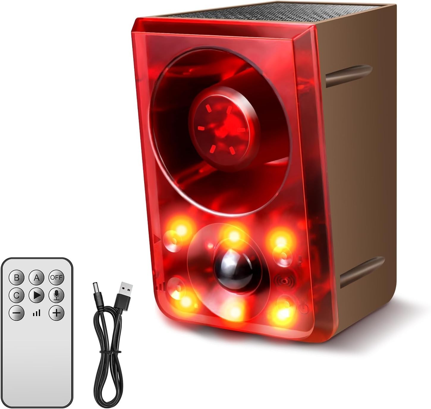 Outdoor Motion Sensor Alarm with 130Db Loud Noise, 13 Sounds & Strobe Light
