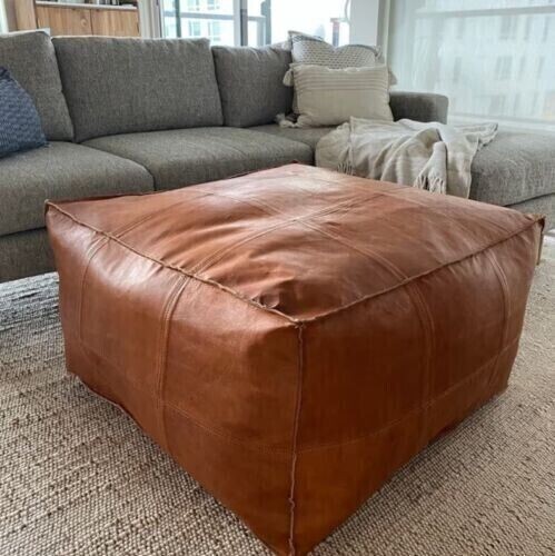 Boho Ottoman Morrocan Large Footstool Pouffe Moroccan Unstuffed Footrest Leather
