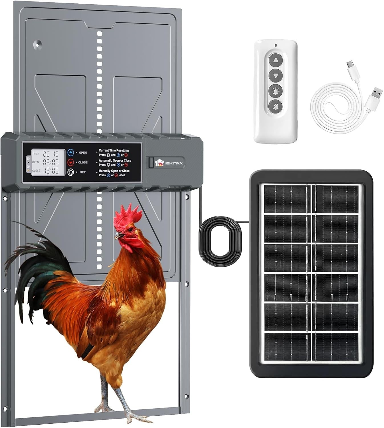 NyPots Automatic Chicken Coop Door Solar Powered LCD Display w/ Timer & Sensor