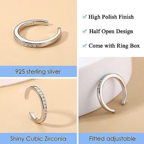 2PC Sterling Silver Toe Rings Set Wrap Around Open Adjustable Fits Women
