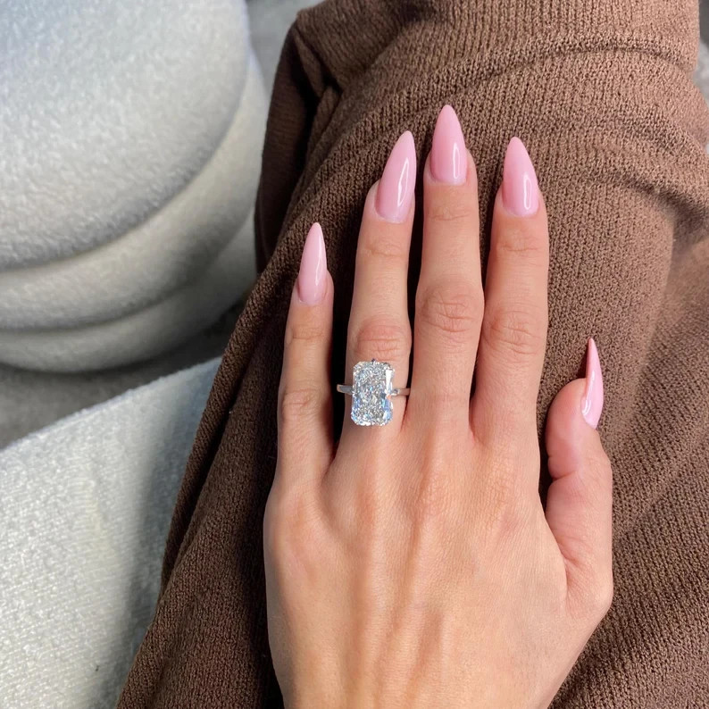 10Ct Emerald Cut Moissanite Big Diamond Engagement Ring In Silver Gift For Women