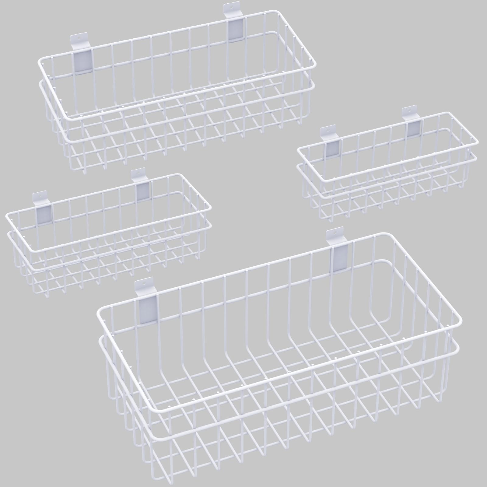 Slatwall Baskets Large Metal Hanging Storage Garage Display White 4 PCS