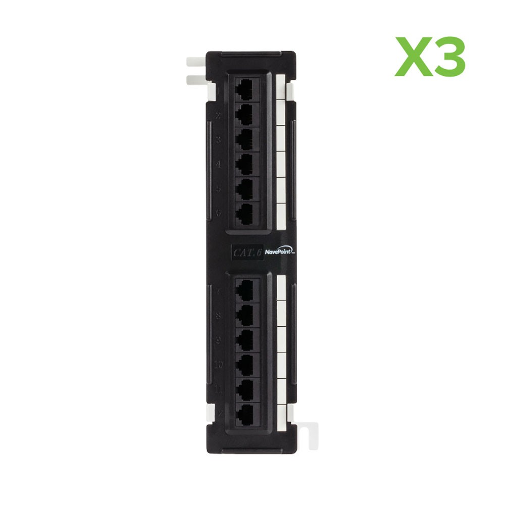 3 X 12-port Cat6 UTP LAN Mini patch panel w/surface wall mount bracket