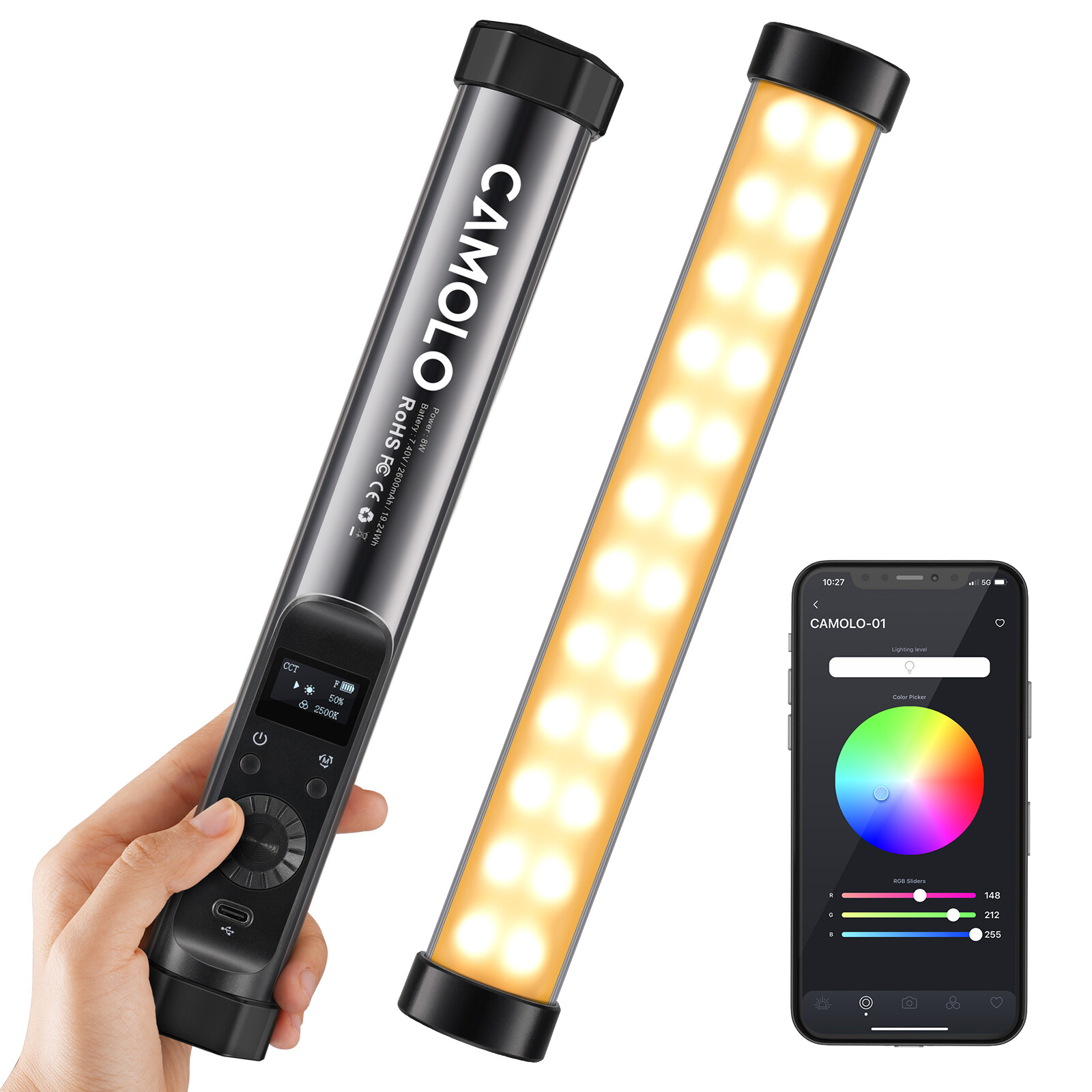 Camolo Handheld RGB LED Light Wand Colorful Photography Video Fill Portable Bar