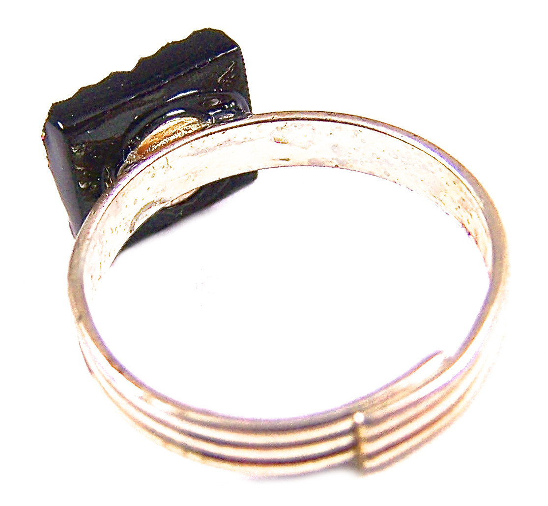 Dichroic Glass Ring Adjustable Pink Purple Magenta Ripple Wavy Texture Tiny 1/4"
