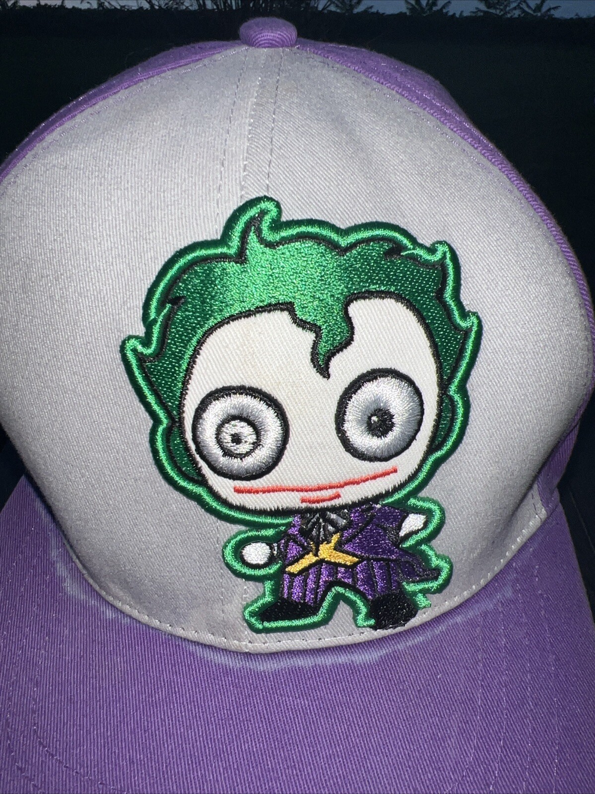 The Joker on Gray Front w Purple Bill and Hat Cap Snapback Batman DC Comics