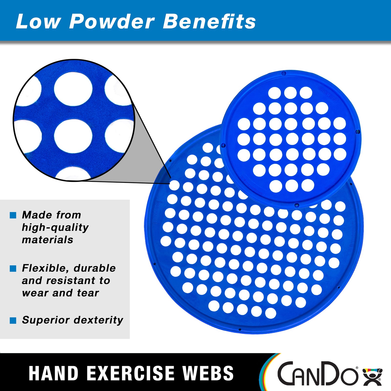 Heavy Hand Exercise Webs for Grip Strengthening & Therapy - Portable 14" Blue