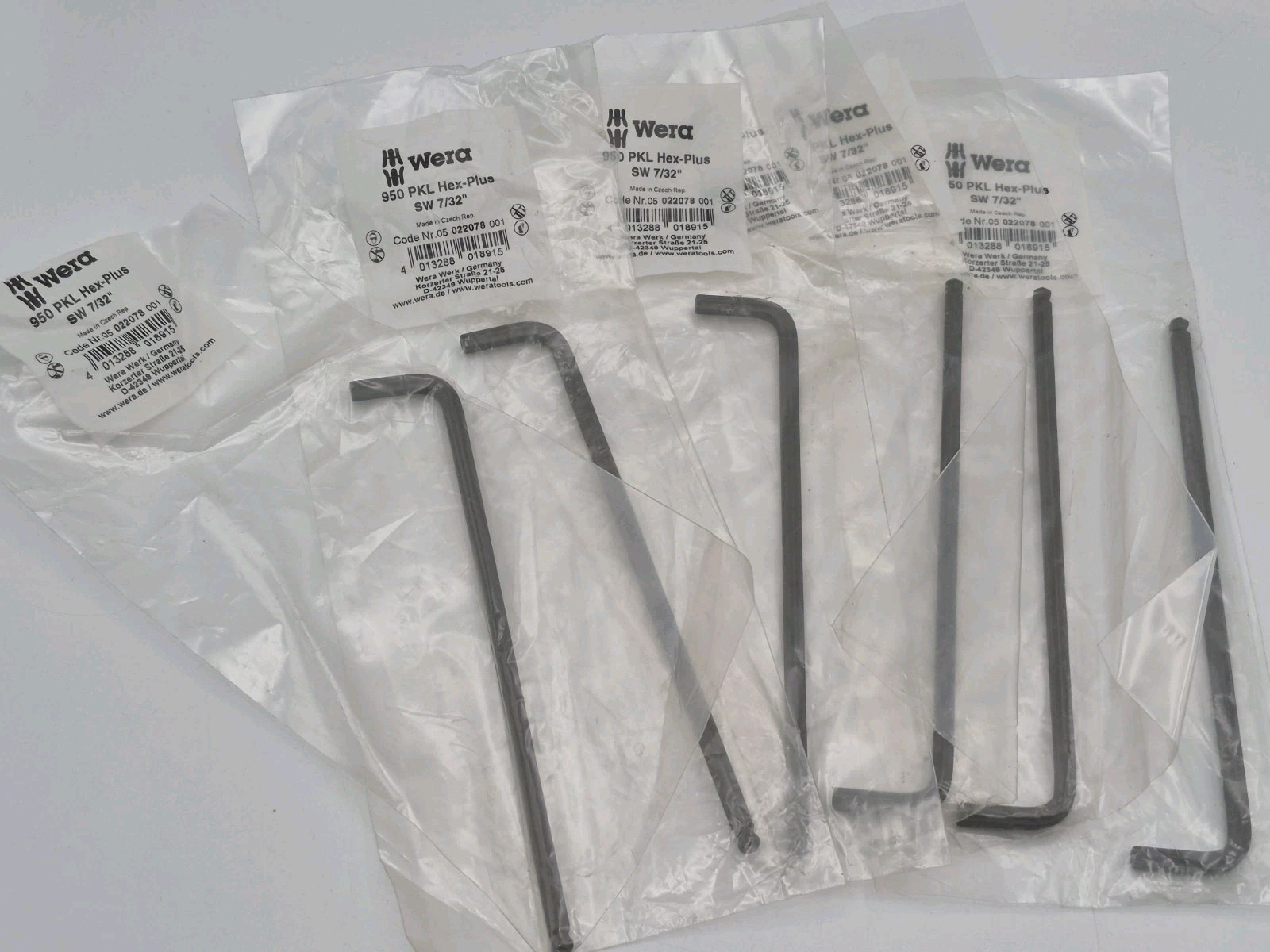 [6 pieces] Wera Tools 950 PKL Hex-Plus L-Key 7/32" x180mm length, p/n 0522078001