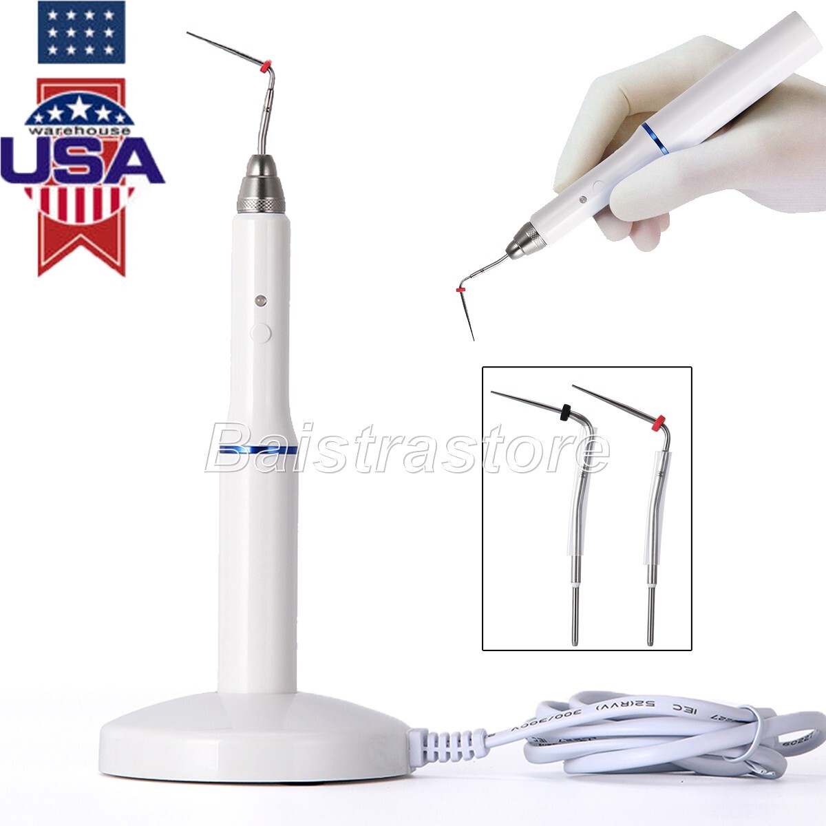 Dental Wireless Obturation System Gutta Percha Endodontic Heated Pen+2Tips White