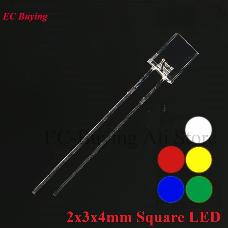 100pcs 2x3x4mm Square Ultra Bright LED Transparent Light Emitting Diode Colorful