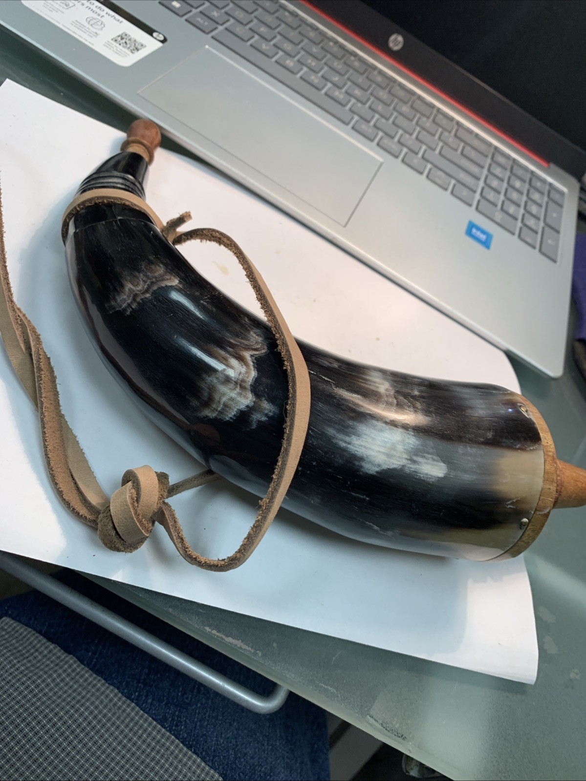 Gun Powder Horn Muzzleloader Reenactment Mountain Man Rendezvous W/ Leather