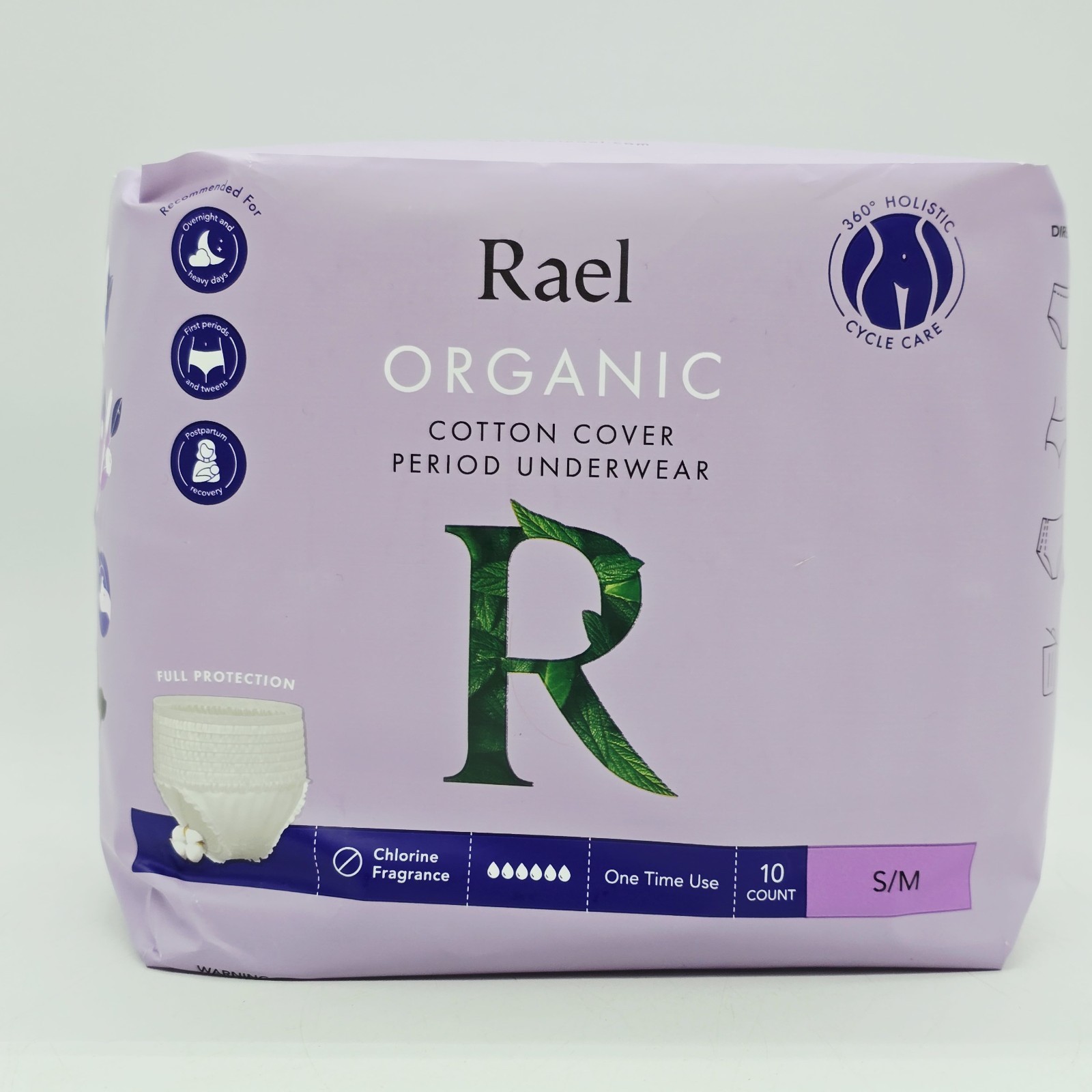 Rael Period Underwear Organic Cotton Postpartum S/M - 10 Count Overnight Heavy