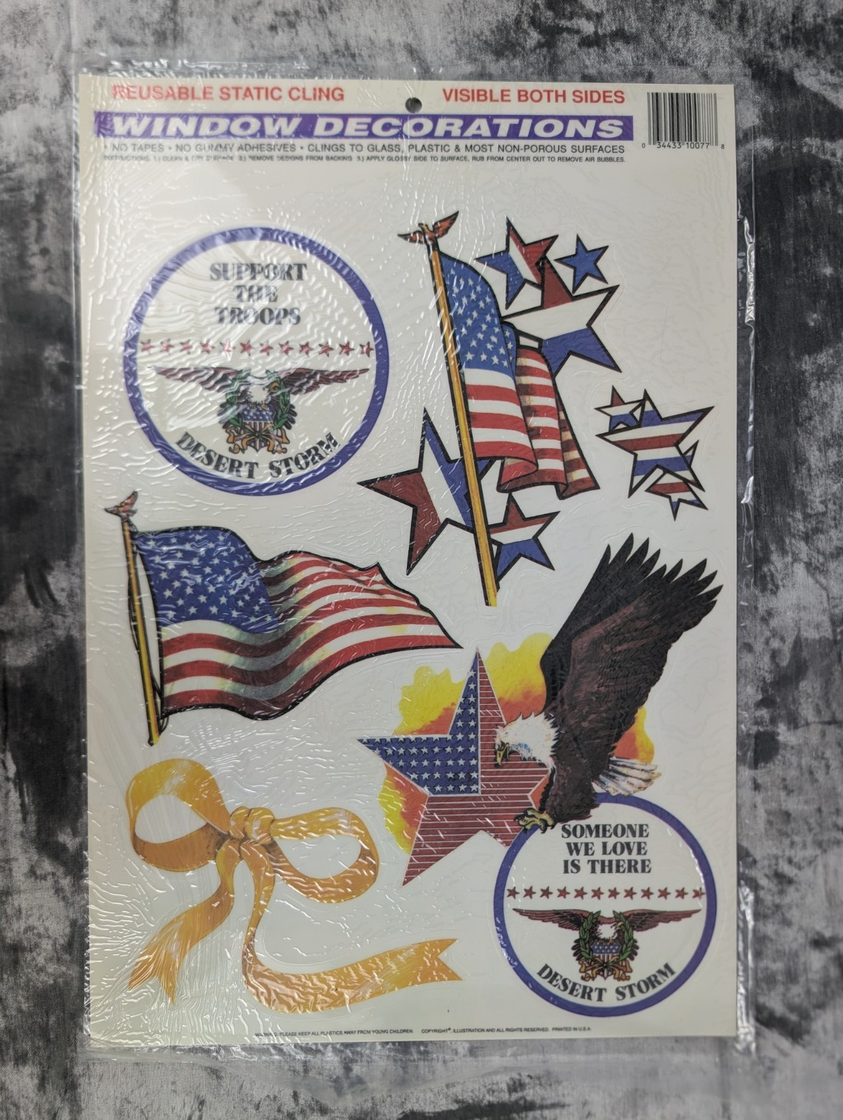 17" Window Cling Desert Storm NOS Vintage Support the Troops Americana USA Decal
