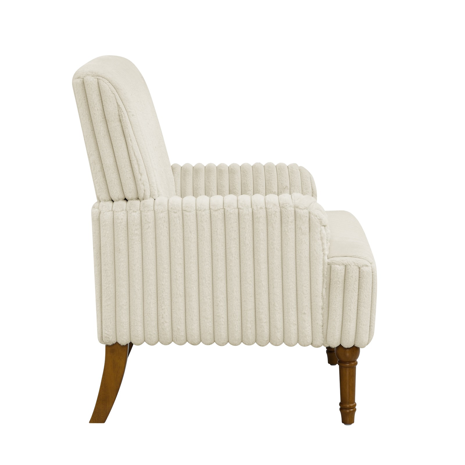 Beige Wide Wale Corduroy Accent Chair Modern Upholstered Armchair Wood Legs