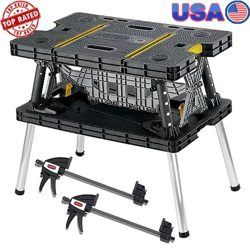 Portable Folding Workbench Instant Setup 1000lb Capacity 12in Clamps DIY New