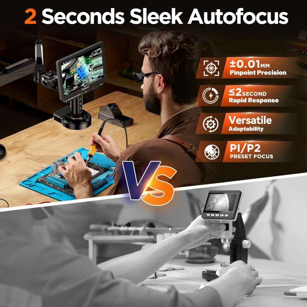Elikliv AutoFocus HDMI Digital Microscope: Fast TOF Sensor 4K Effortless Clarity