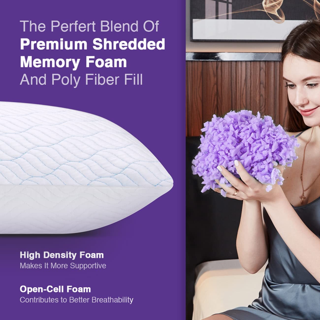 Cooling Shredded Memory Foam Pillows for Sleeping Cool Cold Pillow Standard S...