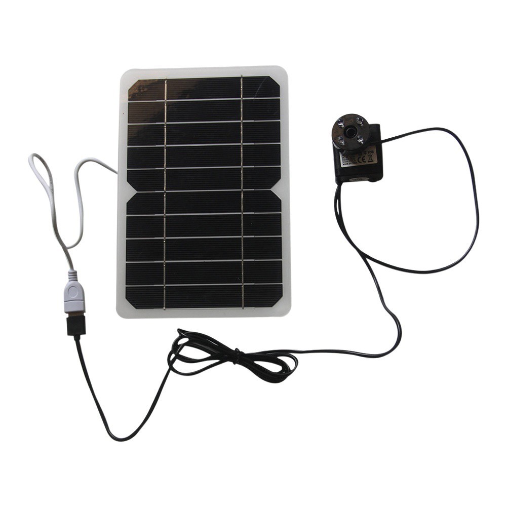 Solar Powered 5W Water Fountain Pump for Garden Ponds Bird Baths with USB for