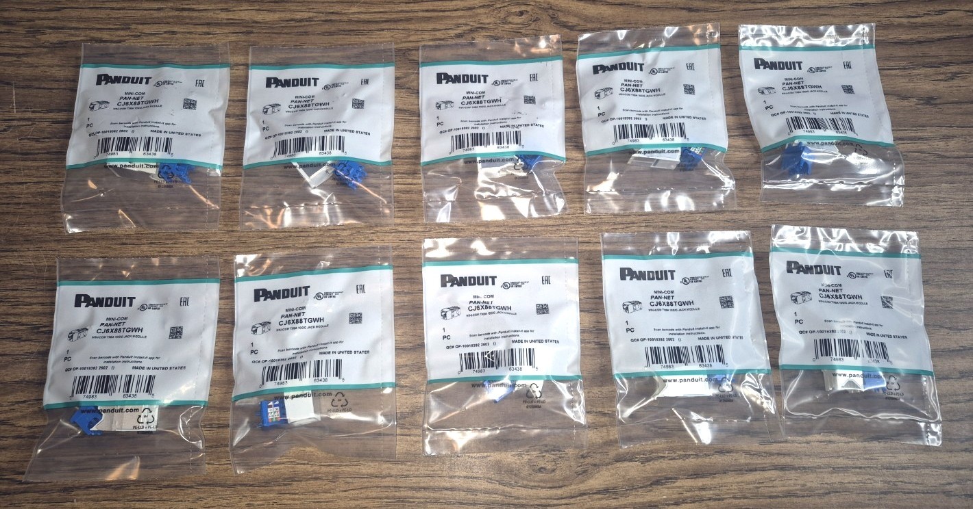 LOT OF 10 - PANDUIT CJ6X88TGWH CAT 6A JACK MODULES