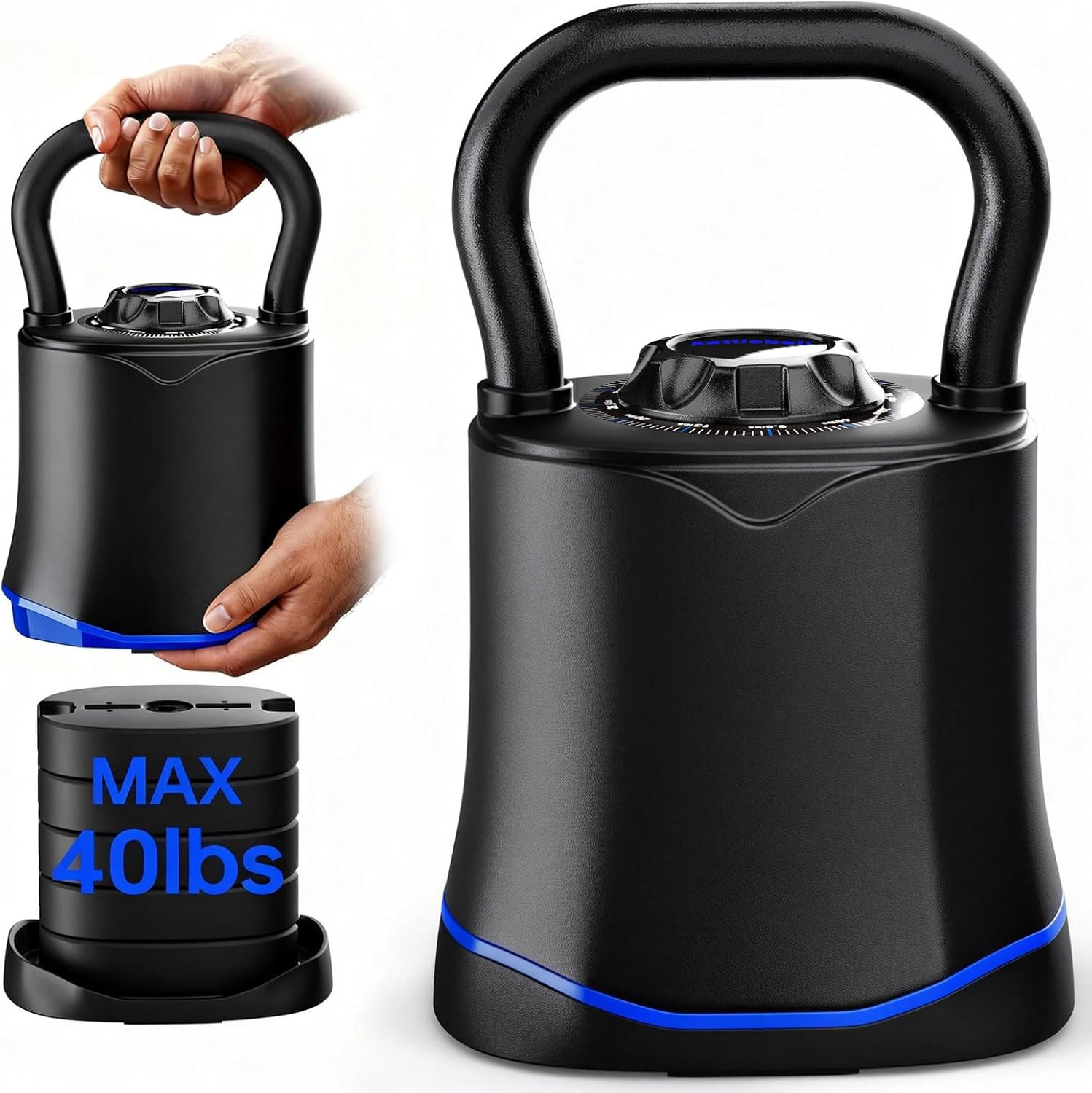Adjustable Kettlebell，6-In-1 Quick Change Adjustable Kettlebell Set (6.5-40 LBS)