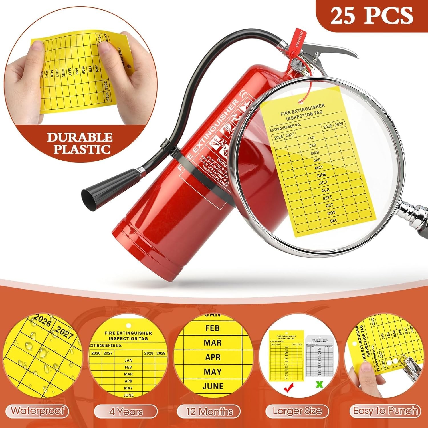 76 Pcs Monthly Fire Extinguisher Inspection Tags Set Including 4 Years Mainte