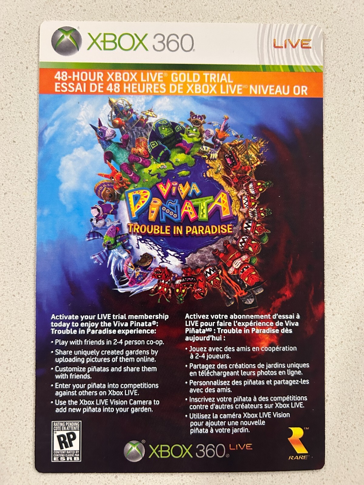VIVA PINATA TROUBLE XBOX LIVE GOLD 360 MEMBERSHIP 48 HOUR TRAIL - EXPIRED CARD