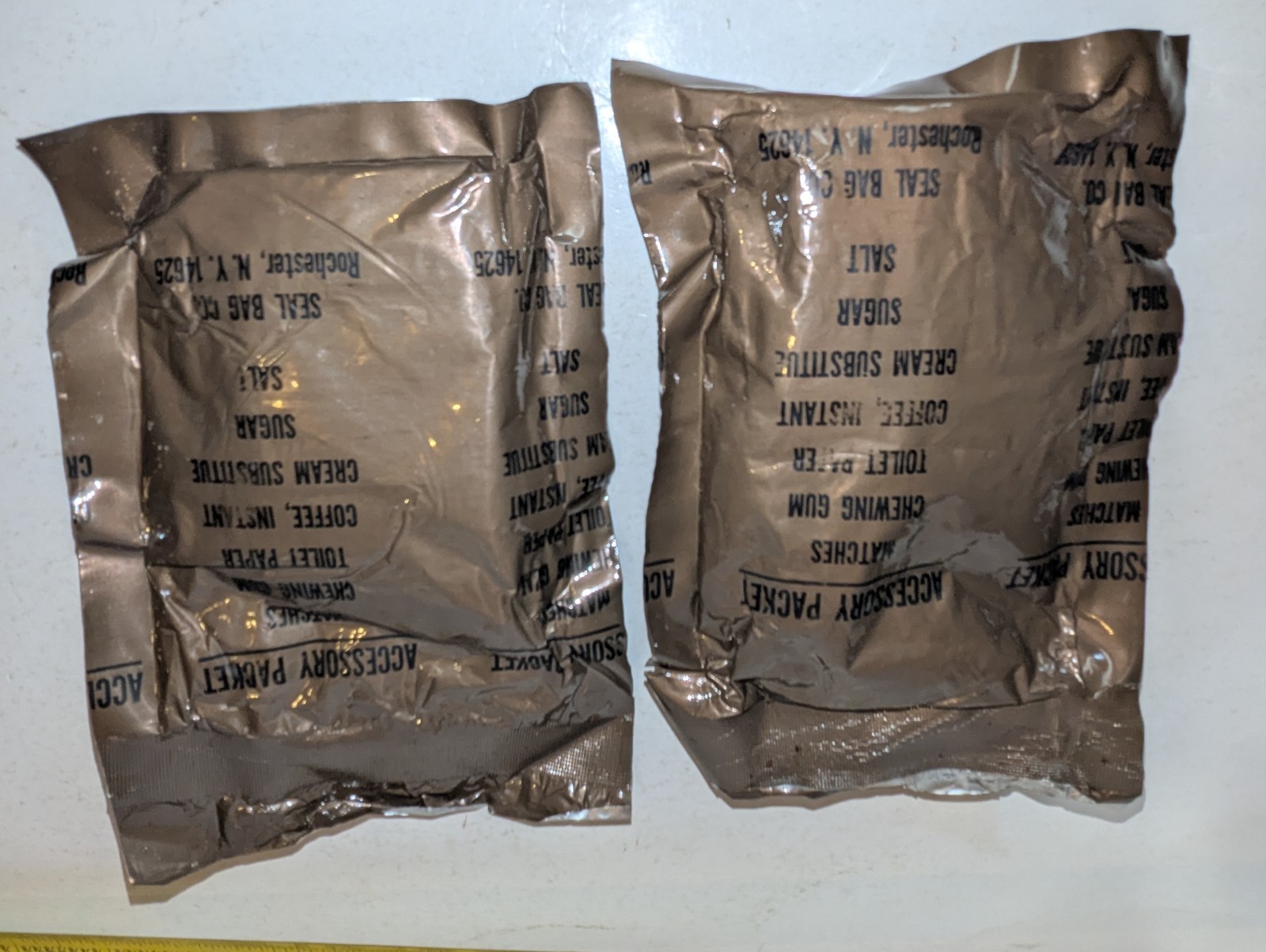 Lot of 2 USGI MRE Sealed ACCESSORY PACKET Matches Gum Coffee TP Cream Salt Sugar