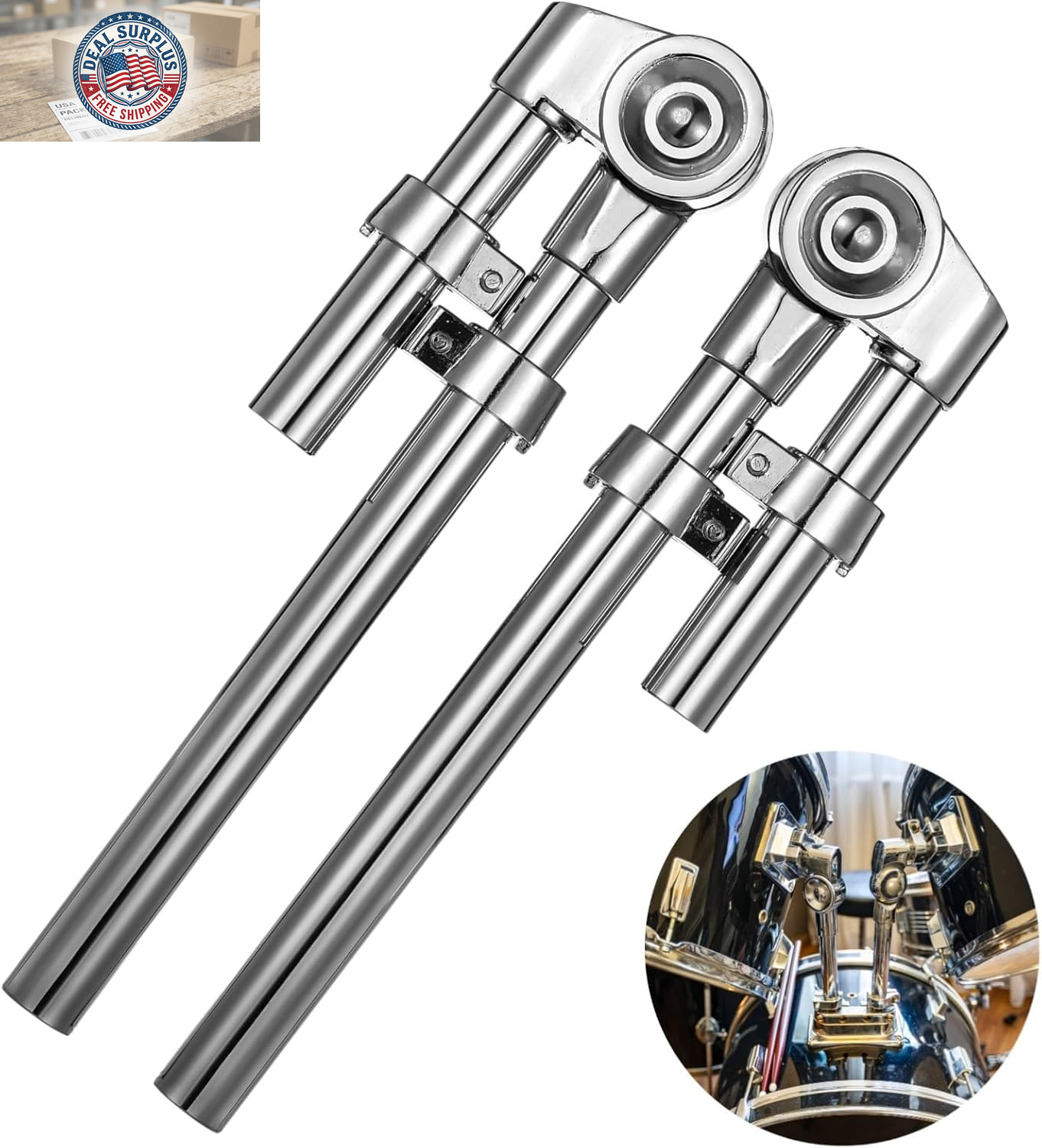2 PCS Tom Drum Brackets, Tom Mount Holder Arm, Adjustable Tom Mounting Holder, S