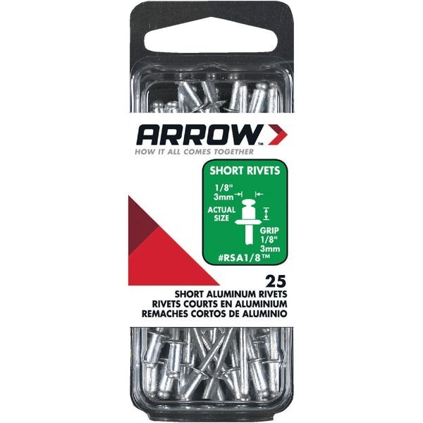 (20-25/pk)-Arrow 1/8"x1/8" Aluminum Rivet sheet Metal, Aluminum, Fabrics  RSA1/8