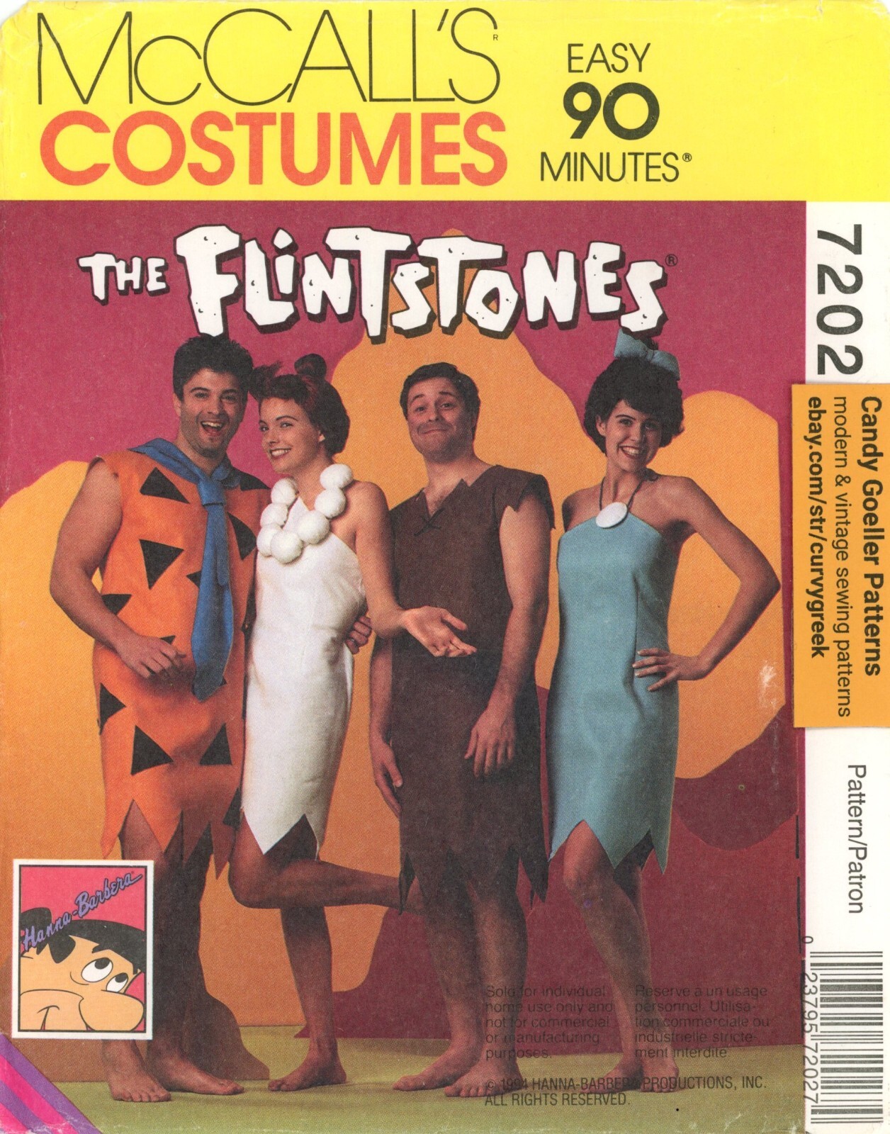 McCall's 7202 Fred & Wilma Flintstone, Barney & Betty Rubble KIDS Sz 12-14 UNCUT