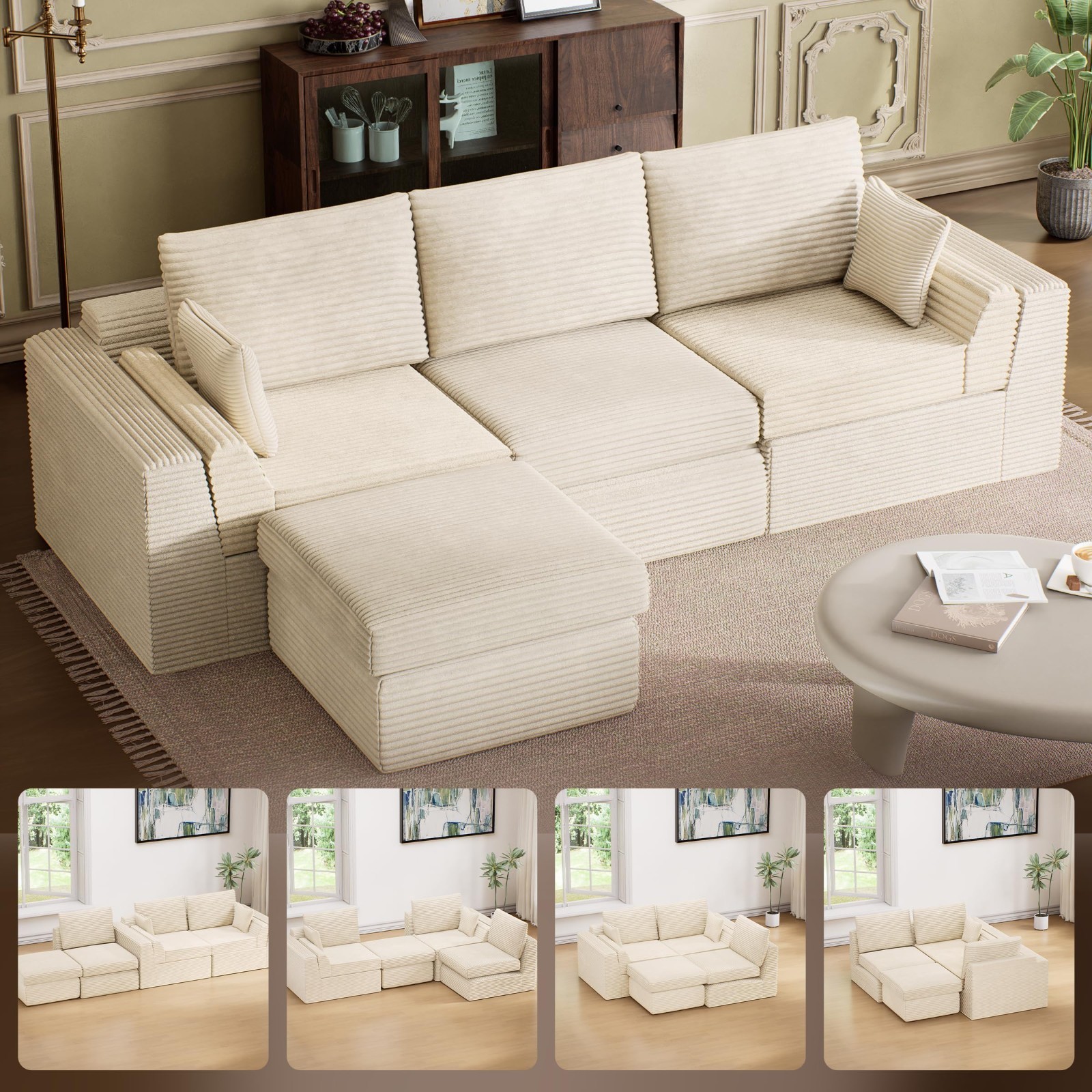 106.6 "L-shaped combination sofa chair with cushion, soft padded sofa, no assemb