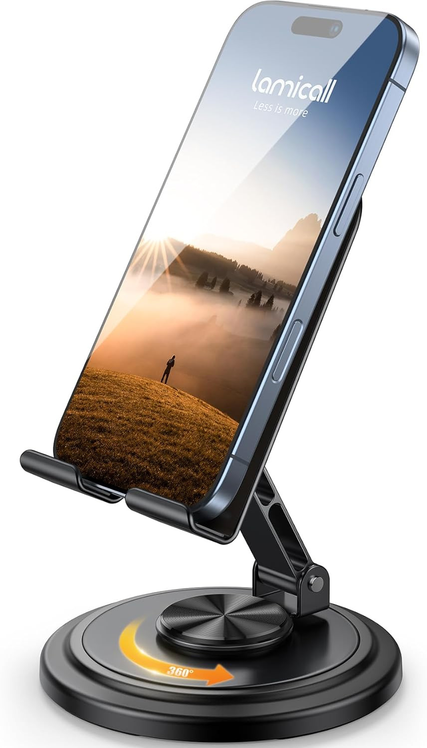 Cell Phone Stand for Desk - [360° Rotation] Sturdy Adjustable Desktop Phone Hold